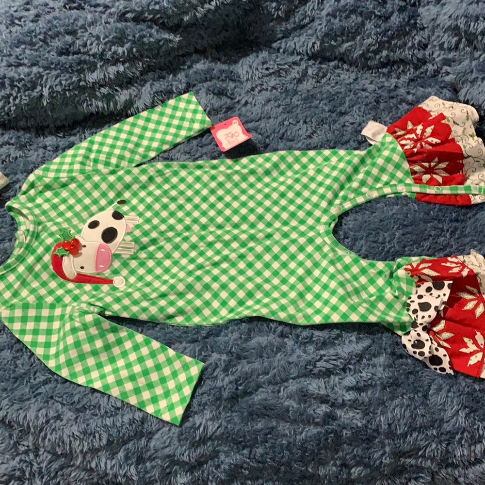 Christmas cow green gingham